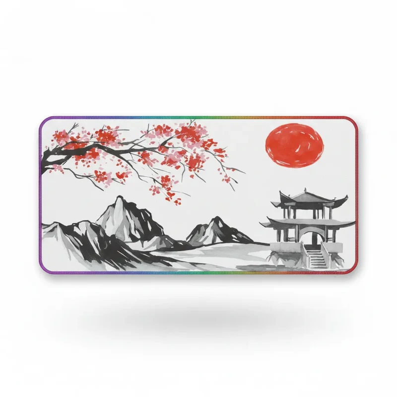 XXL Japanese Mouse Pad — Rising Sun, Cherry Blossom & Pagoda | PopMyPad