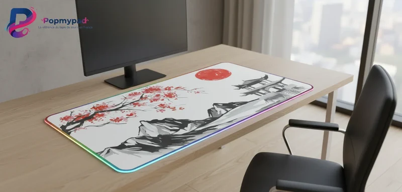 Tapis de Souris XXL Japonais — Soleil Levant, Sakura et Pagode | PopMyPad