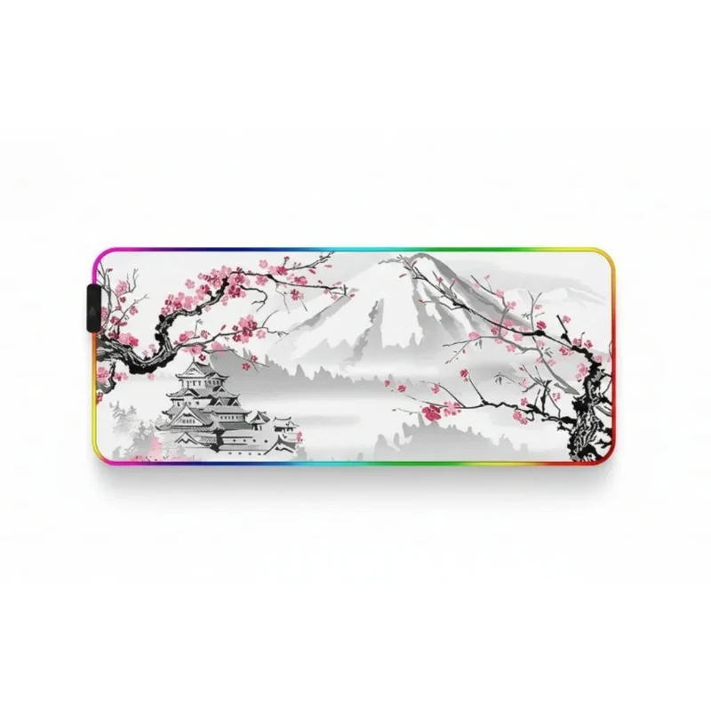 XXL RGB Japanese Mouse Pad — Woodblock Mount Fuji & Cherry Blossom | PopMyPad