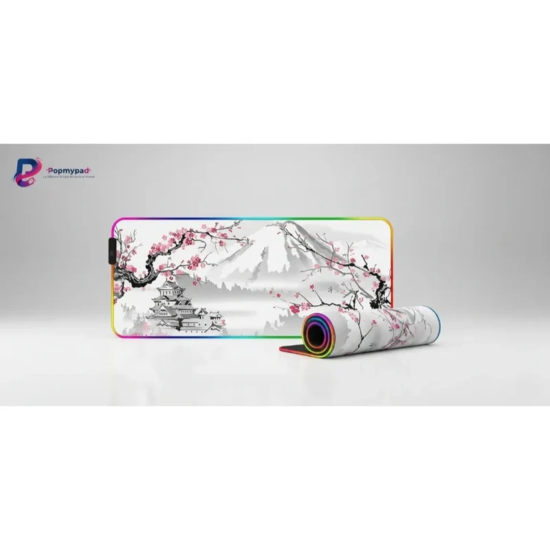 XXL RGB Japanese Mouse Pad — Woodblock Mount Fuji & Cherry Blossom | PopMyPad