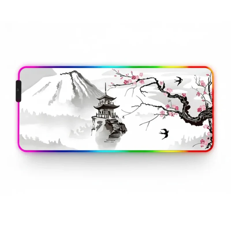 XXL RGB Japanese Mouse Pad — Backlit Mount Fuji & Cherry Blossom | PopMyPad