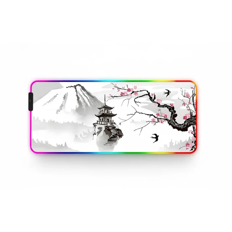 XXL RGB Japanese Mouse Pad — Backlit Mount Fuji & Cherry Blossom | PopMyPad