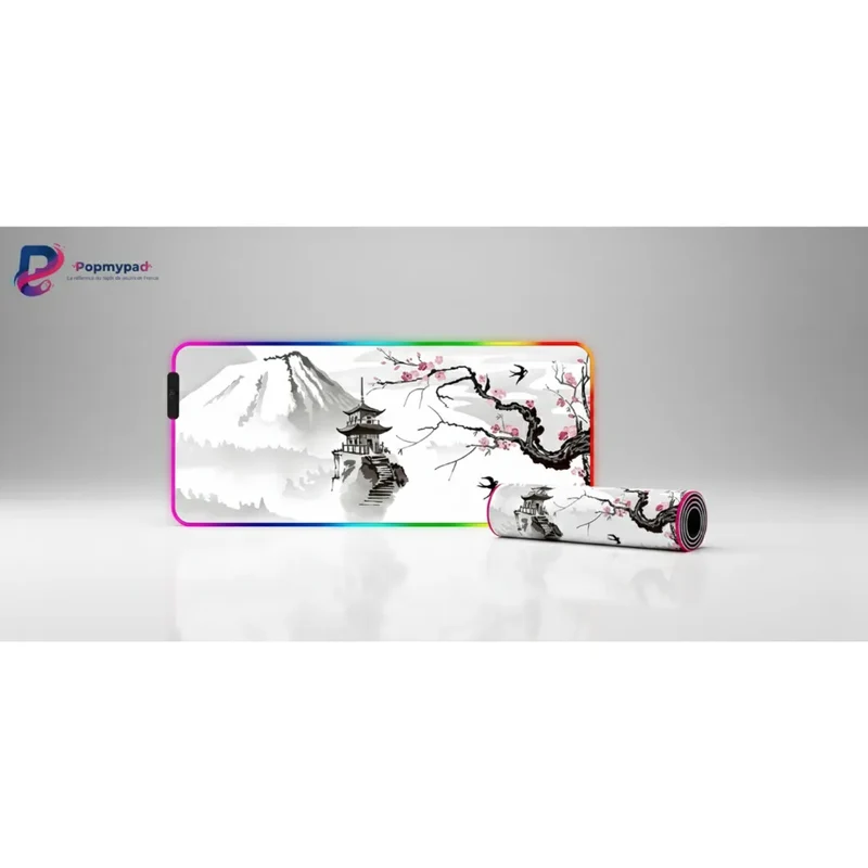 XXL RGB Japanese Mouse Pad — Backlit Mount Fuji & Cherry Blossom | PopMyPad