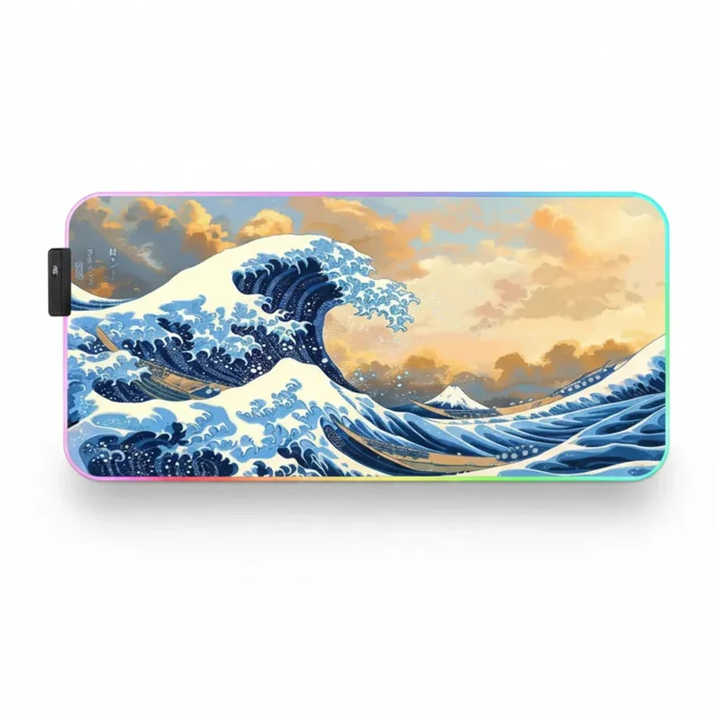 XXL RGB Japanese Mouse Pad — Kanagawa Wave at Twilight | PopMyPad