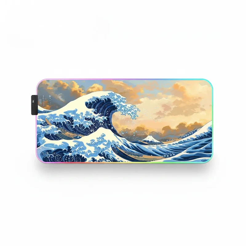 XXL RGB Japanese Mouse Pad — Kanagawa Wave at Twilight | PopMyPad