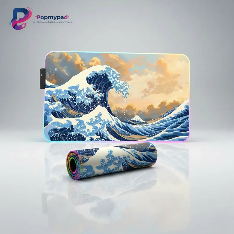 XXL RGB Japanese Mouse Pad — Kanagawa Wave at Twilight | PopMyPad
