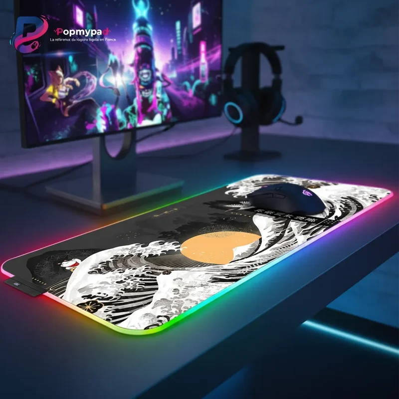 XXL RGB Japanese Mouse Pad — Great Wave and Mount Fuji | PopMyPad