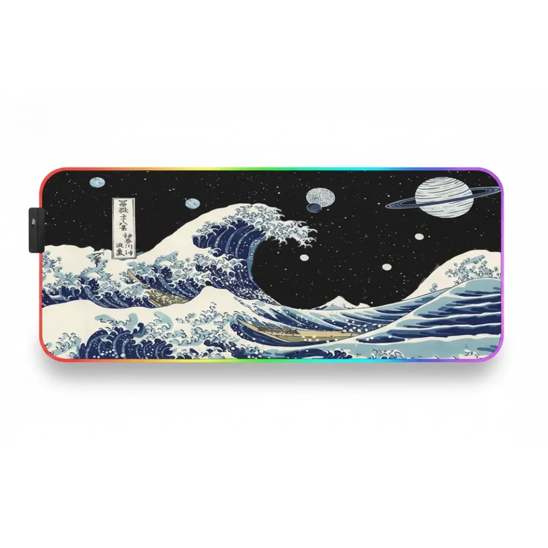 XXL Japanese Mouse Pad — Great Wave and Planets | PopMyPad