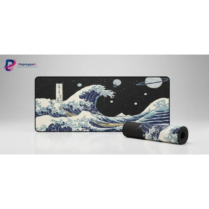 XXL Japanese Mouse Pad — Great Wave and Planets | PopMyPad