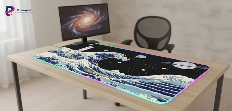 XXL Japanese Mouse Pad — Great Wave and Planets | PopMyPad