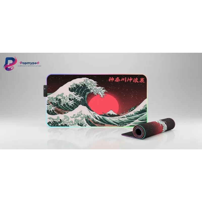 XXL RGB Japanese Mouse Pad — Great Wave and Red Sun | PopMyPad