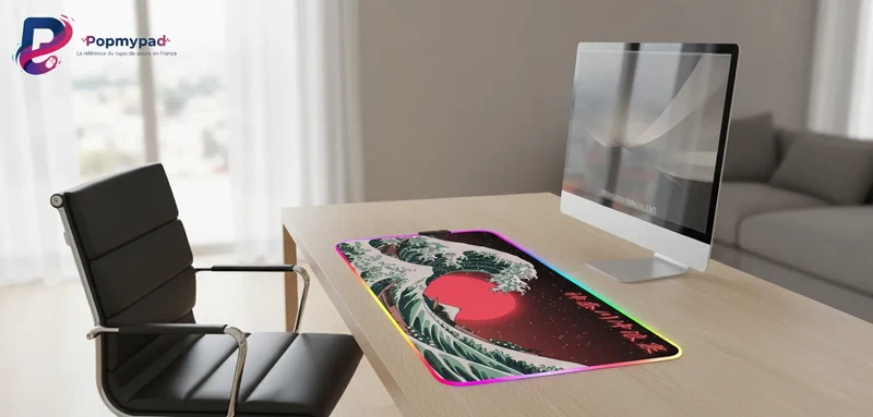 XXL RGB Japanese Mouse Pad — Great Wave and Red Sun | PopMyPad