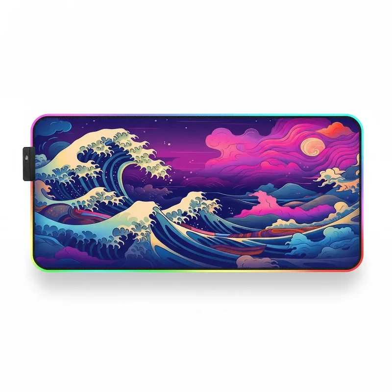 XXL Japanese Mouse Pad — Purple & Neon Pink Great Wave | PopMyPad