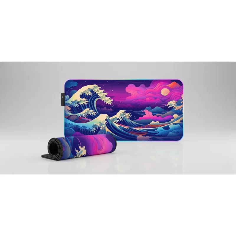 XXL Japanese Mouse Pad — Purple & Neon Pink Great Wave | PopMyPad