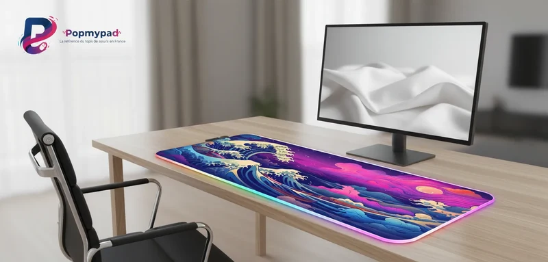 XXL Japanese Mouse Pad — Purple & Neon Pink Great Wave | PopMyPad