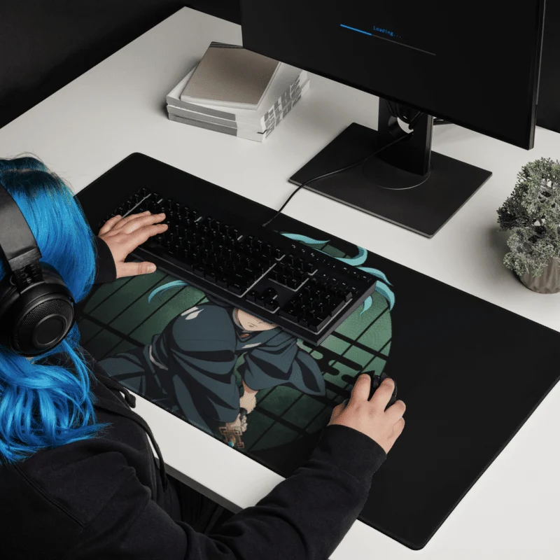 Tapis De Souris Manga Démon Guerrier Mèches Turquoise