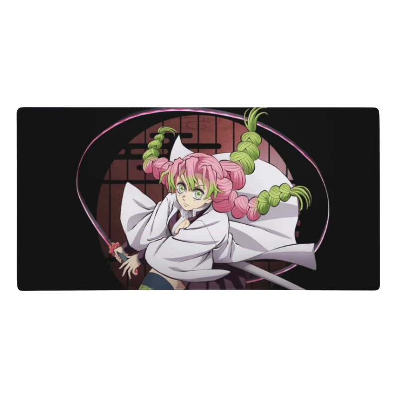 Tapis De Souris Manga Démon Guerrière Tresses Roses Vertes
