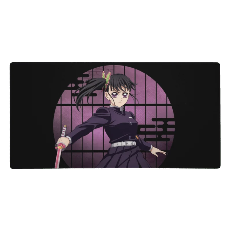 Tapis De Souris Manga Démon Guerrière au Katana Rose