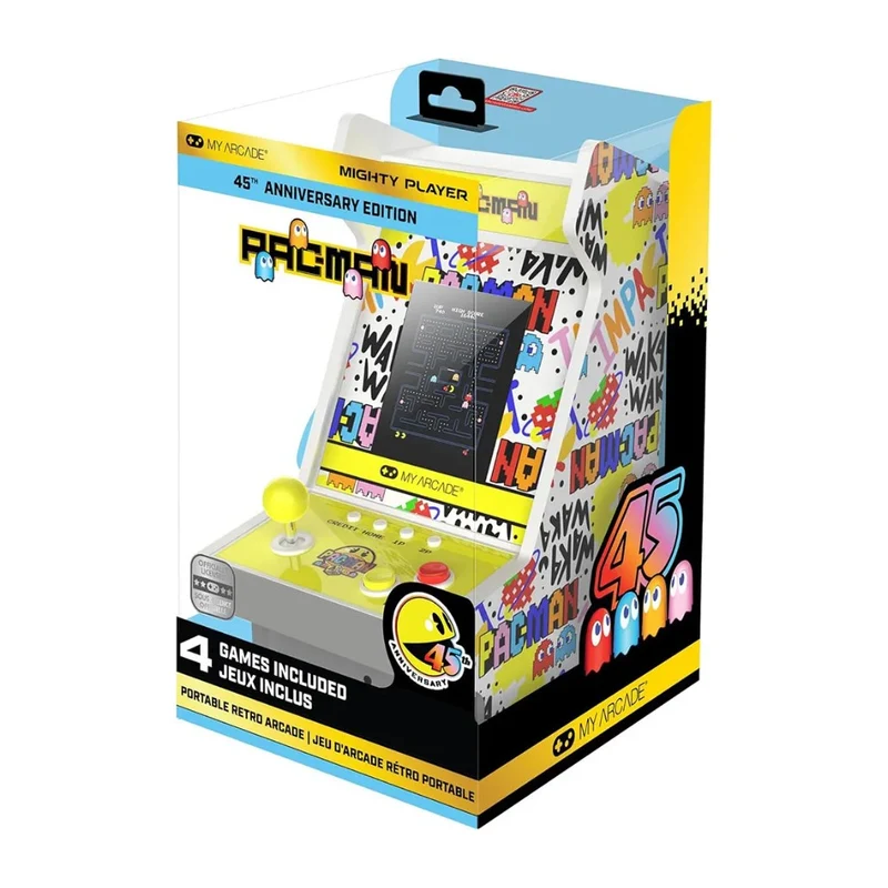 Mighty Player PAC-MAN My Arcade — mini borne en bois à écran vertical 3,5 pouces, batterie rechargeable