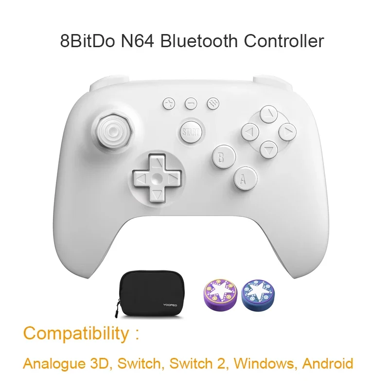 Manette 8BitDo 64 Bluetooth pour Analogue 3D, Switch et PC — stick à effet Hall et grille d'origine