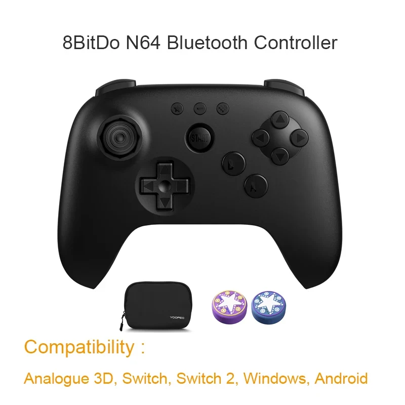 Manette 8BitDo 64 Bluetooth pour Analogue 3D, Switch et PC — stick à effet Hall et grille d'origine