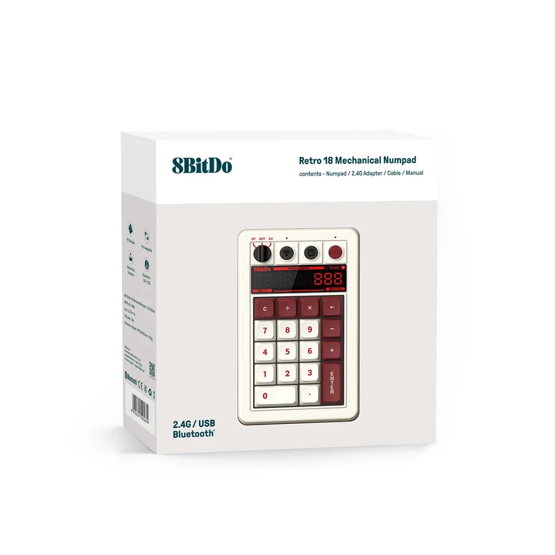 Pavé numérique mécanique 8BitDo Retro 18 pour PC et Android — 18 touches hot-swap et mode calculatrice