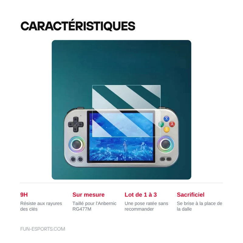 Verre trempé 9H Anbernic RG477M — lot de 1 à 3