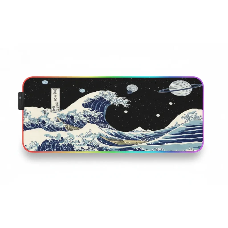 XXL RGB Japanese Mouse Pad — Great Wave and Nebula | PopMyPad