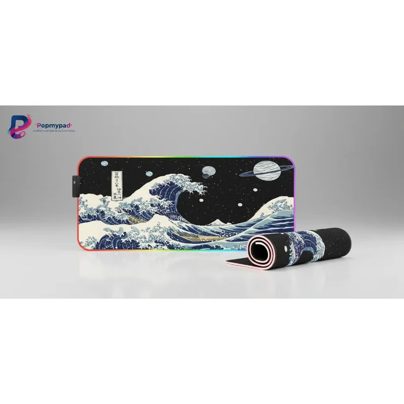XXL RGB Japanese Mouse Pad — Great Wave and Nebula | PopMyPad