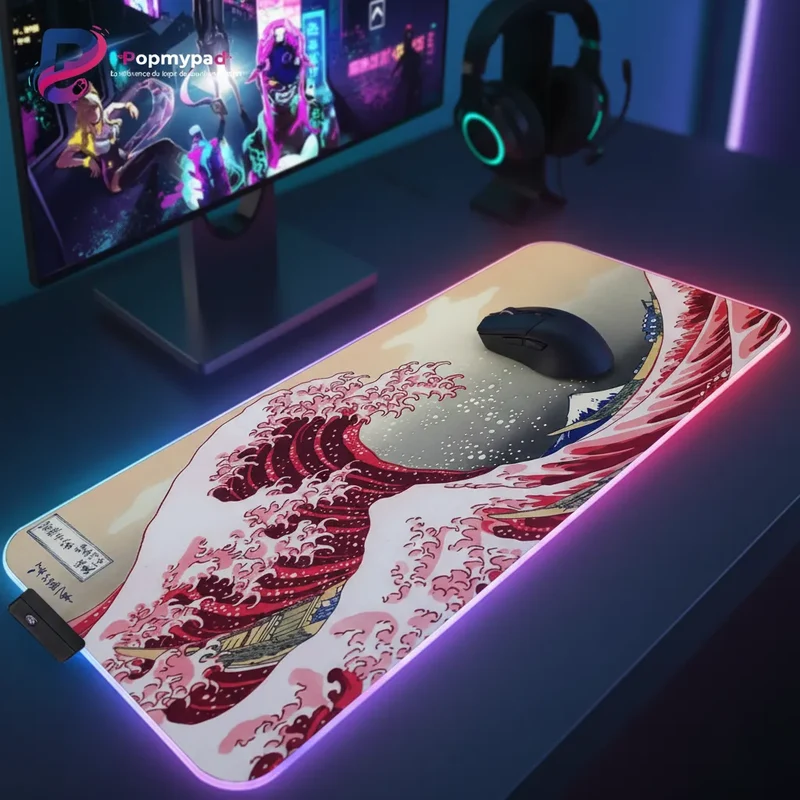 XXL Japanese Mouse Pad — Great Wave off Kanagawa in Imperial Red | PopMyPad