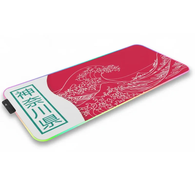 XXL RGB Japanese Mouse Pad — Kanagawa Wave and Red Sun | PopMyPad
