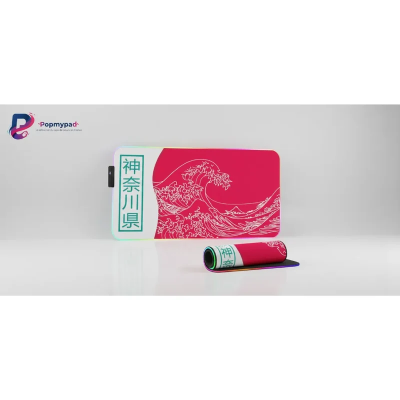 XXL RGB Japanese Mouse Pad — Kanagawa Wave and Red Sun | PopMyPad