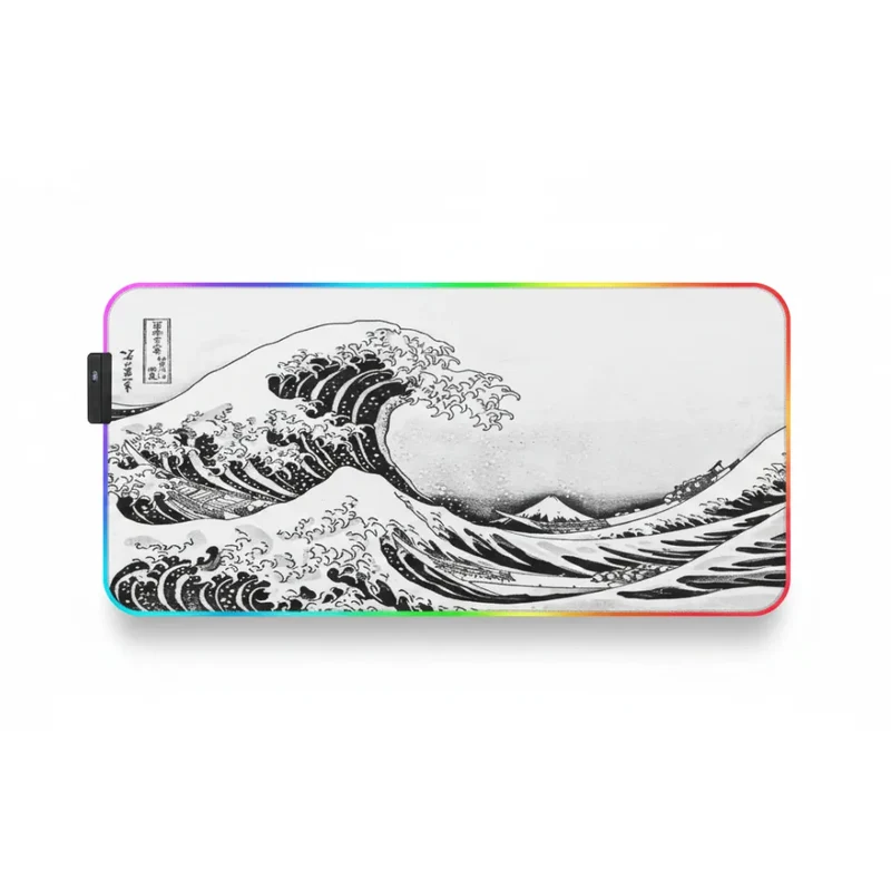 XXL Japanese Mouse Pad — Hokusai's Great Wave in Monochrome | PopMyPad