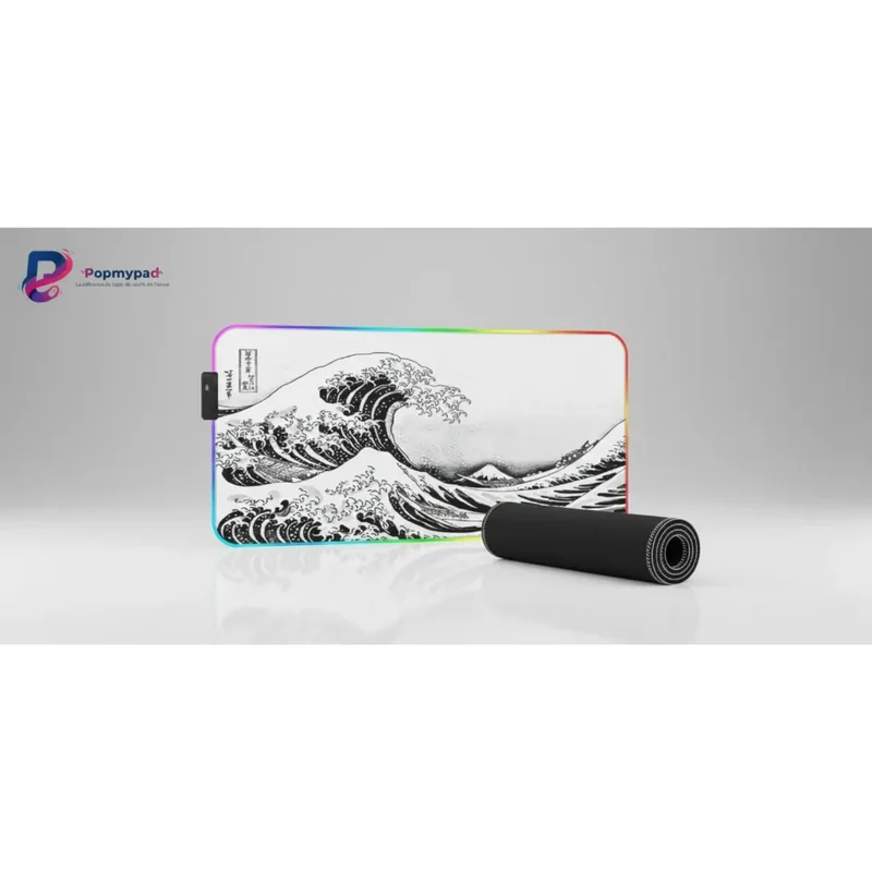 XXL Japanese Mouse Pad — Hokusai's Great Wave in Monochrome | PopMyPad