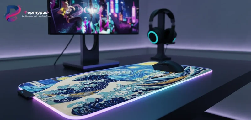 XXL RGB Japanese Mouse Pad — Great Wave Starry Night | PopMyPad