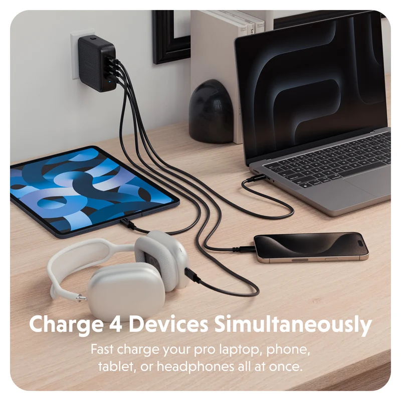 Chargeur de voyage HyperJuice® 100 W USB-C GaN testé pour la sécurité - Noir
