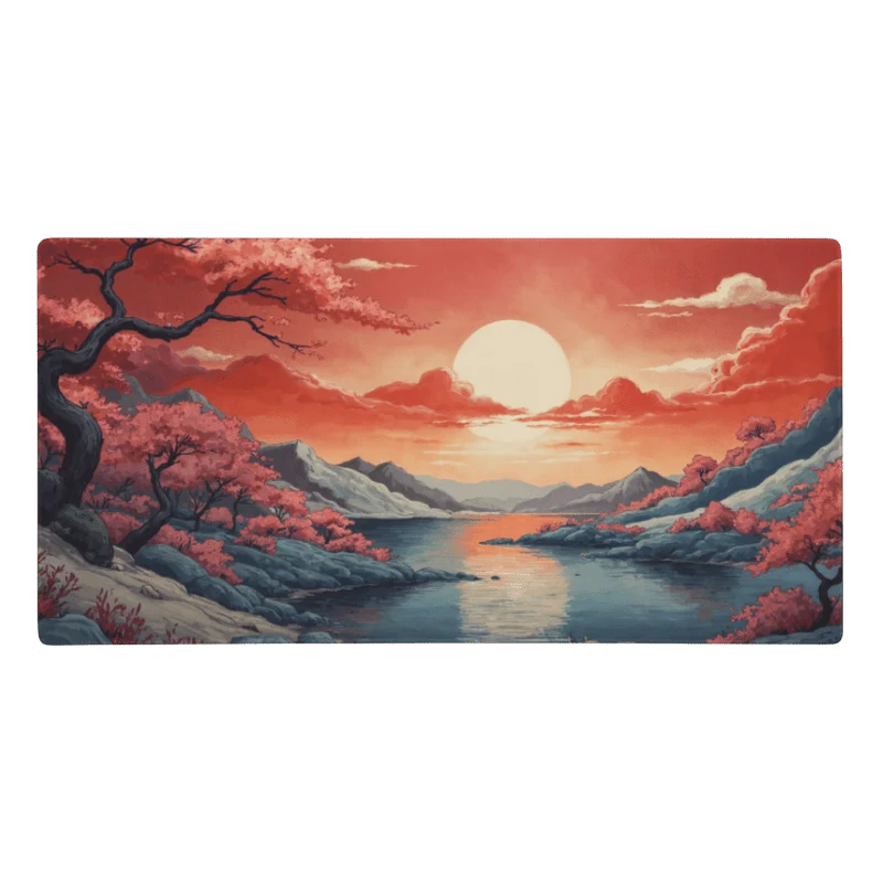 Tapis De Souris Japonais Paysage Ukiyo-e Lac Cerisiers