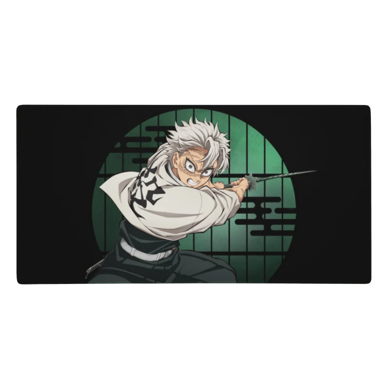 Tapis De Souris Manga Démon Guerrier Cheveux Blancs Haori Kanji
