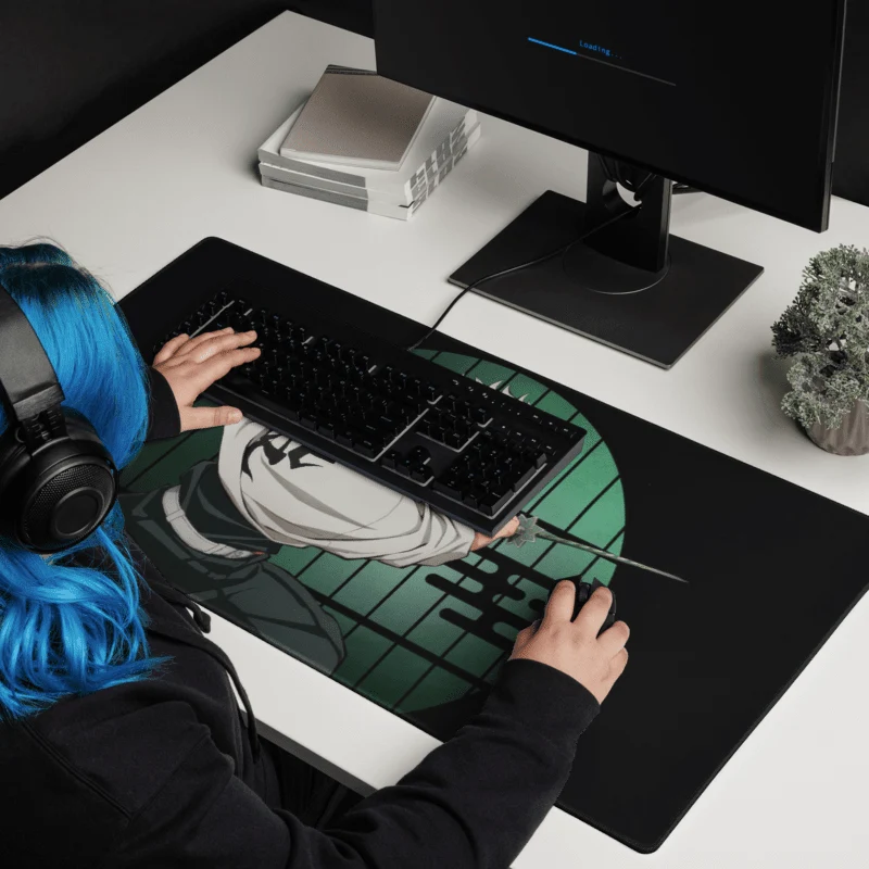 Tapis De Souris Manga Démon Guerrier Cheveux Blancs Haori Kanji