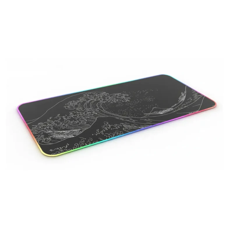 XXL RGB Japanese Mouse Pad — Black & White Great Wave | PopMyPad