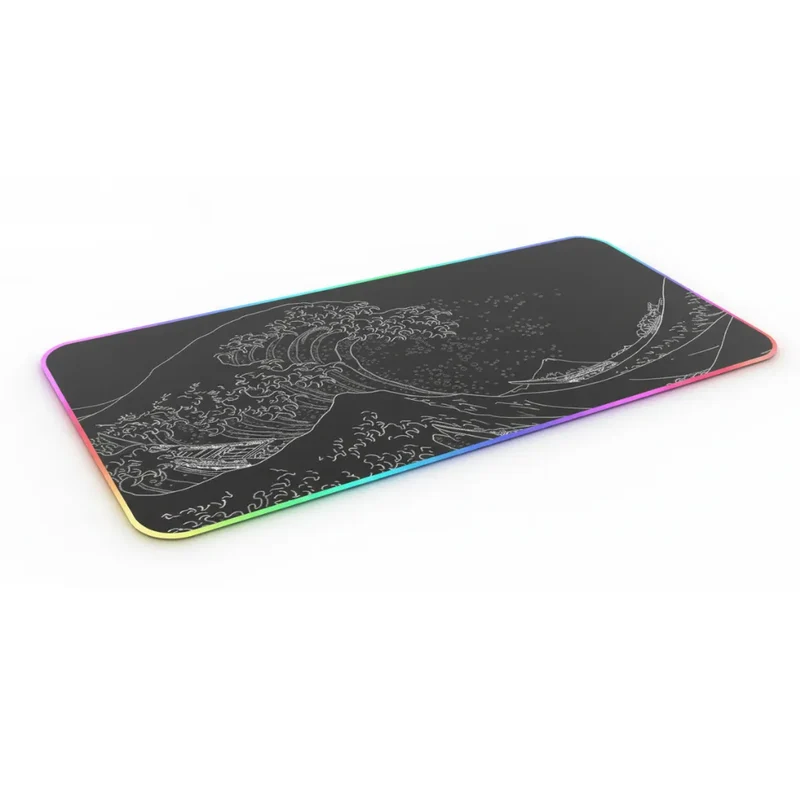 XXL RGB Japanese Mouse Pad — Black & White Great Wave | PopMyPad