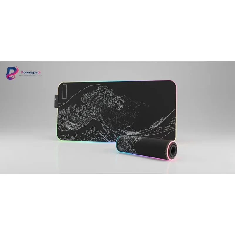 XXL RGB Japanese Mouse Pad — Black & White Great Wave | PopMyPad