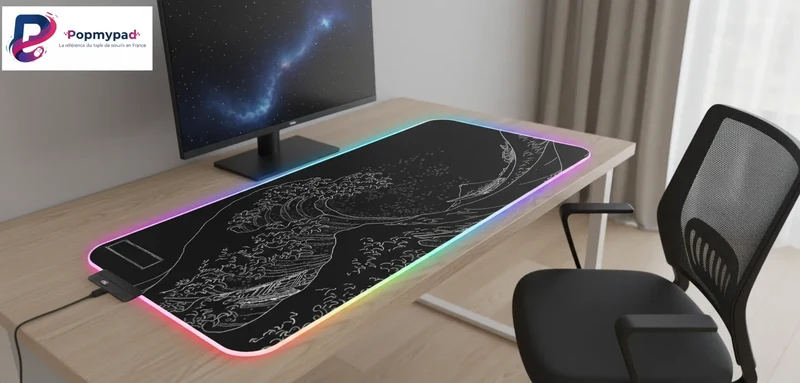 XXL RGB Japanese Mouse Pad — Black & White Great Wave | PopMyPad