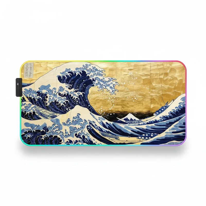 XXL Japanese Mouse Pad — Hokusai's Great Wave Gold Edition | PopMyPad