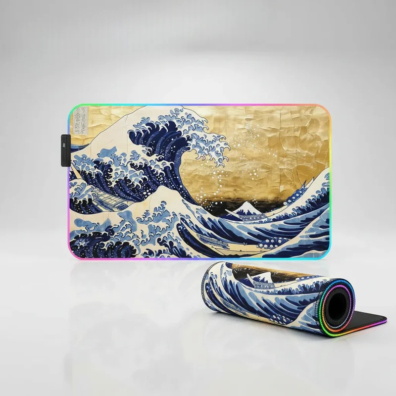 XXL Japanese Mouse Pad — Hokusai's Great Wave Gold Edition | PopMyPad
