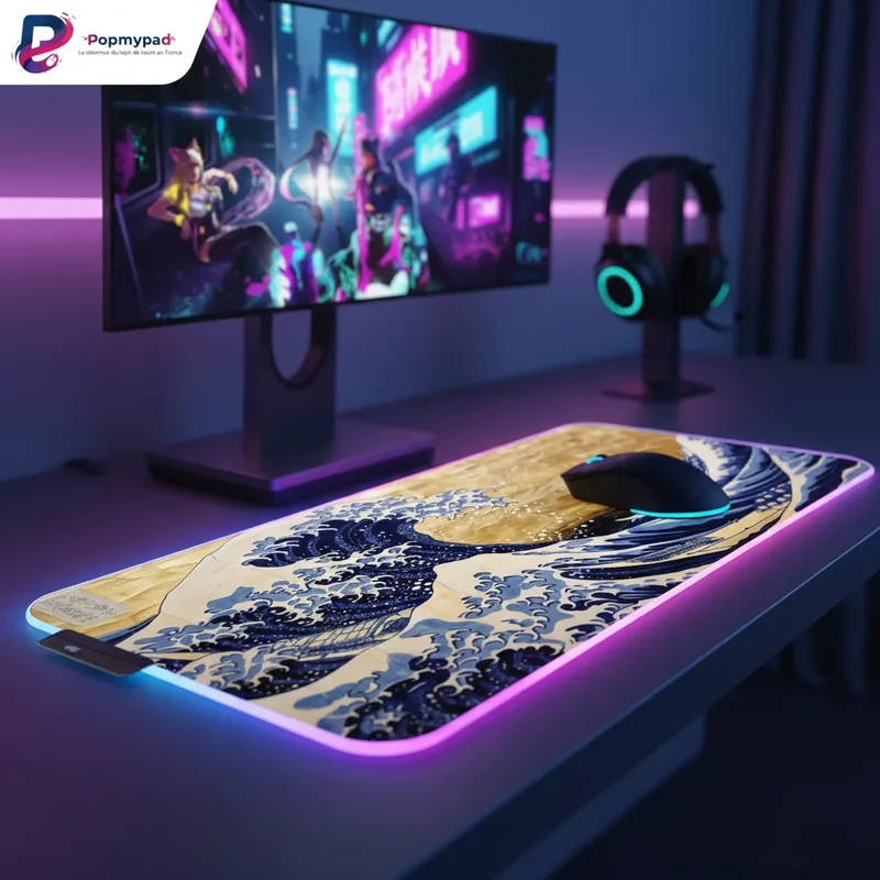 XXL Japanese Mouse Pad — Hokusai's Great Wave Gold Edition | PopMyPad