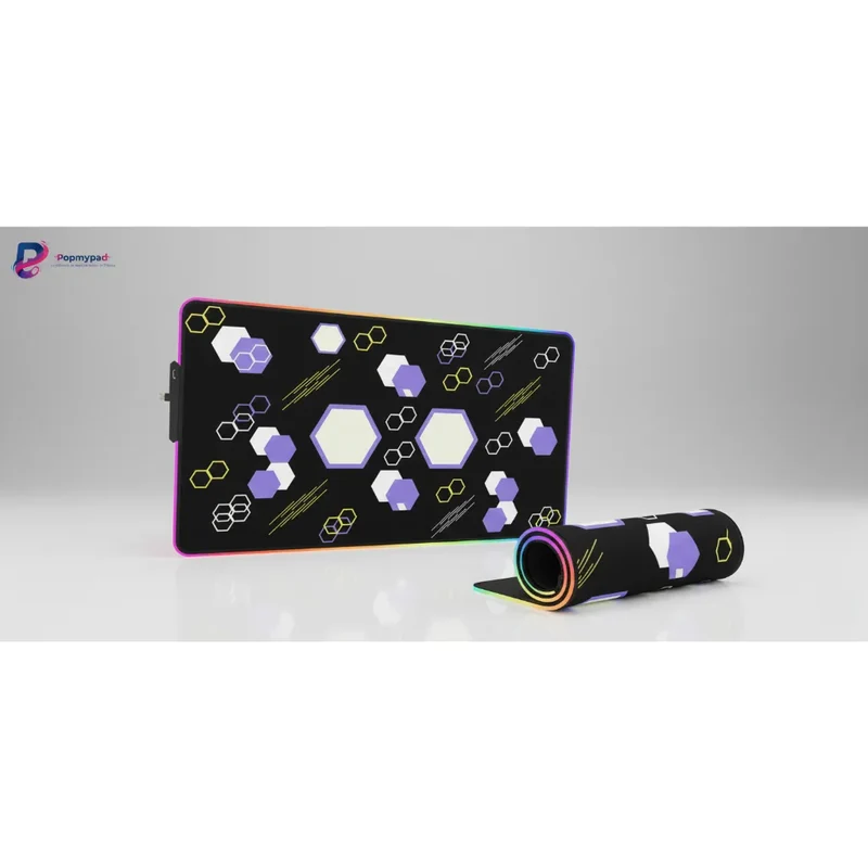 XXL RGB Geometric Mouse Pad — Amethyst Hexagons | PopMyPad