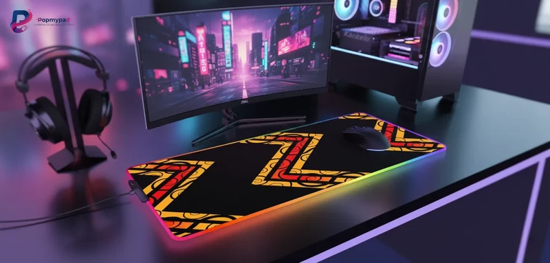 Tapis de Souris XXL RGB Géométrique — Chevrons Solaires | PopMyPad