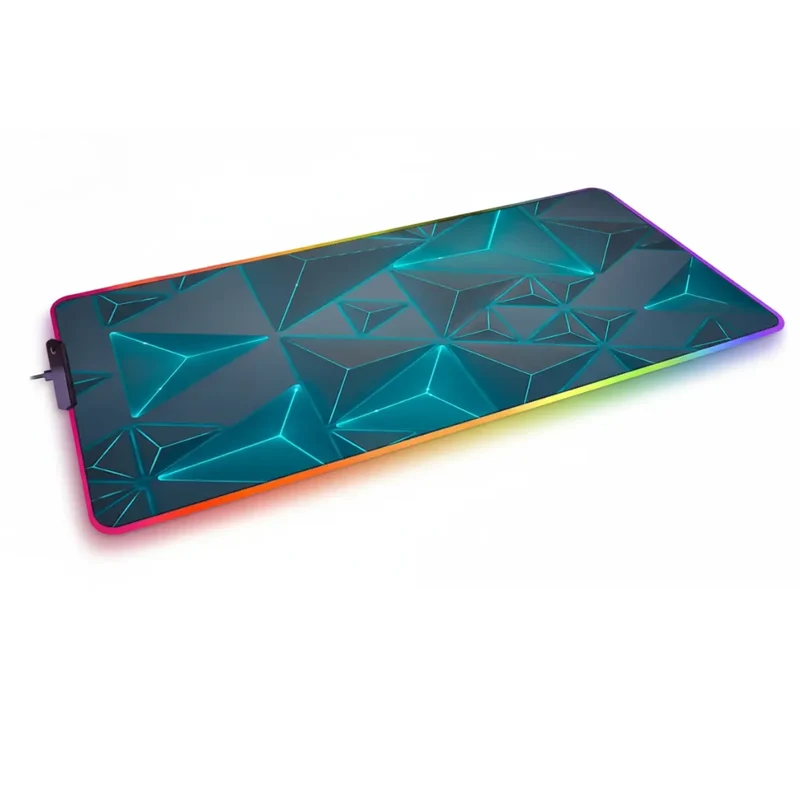 XXL RGB Geometric Mouse Pad — Blue Low-Poly Prisms | PopMyPad