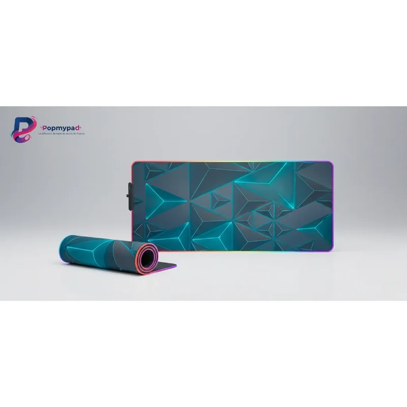 XXL RGB Geometric Mouse Pad — Blue Low-Poly Prisms | PopMyPad